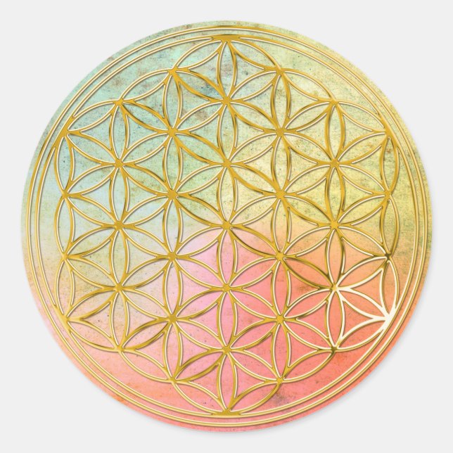 FLOWER OF LIFE - gold Classic Round Sticker (Front)