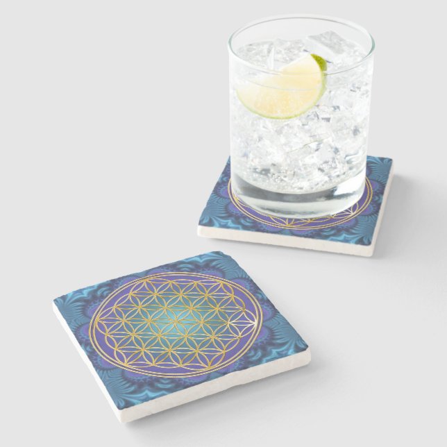 Flower Of Life - gold - fractal 1 Stone Coaster (Side)