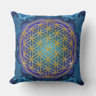 Flower Of Life - gold - fractal 1 Throw Pillow