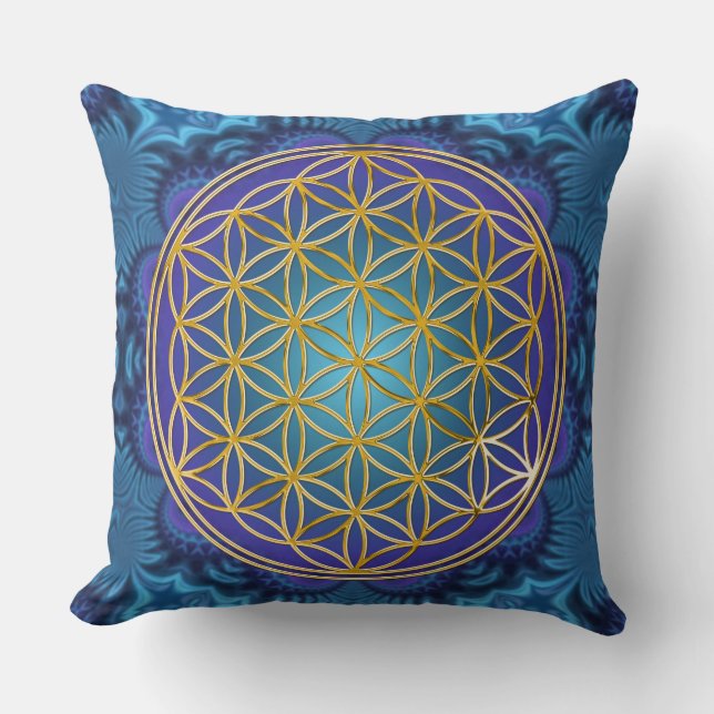 Flower Of Life - gold - fractal 1 Throw Pillow (Front)