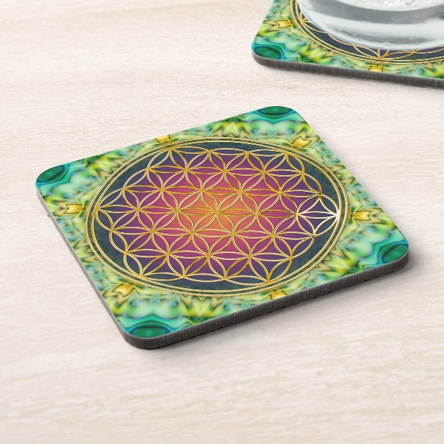 Flower Of Life - gold - fractal 2 Coaster (Left Side)