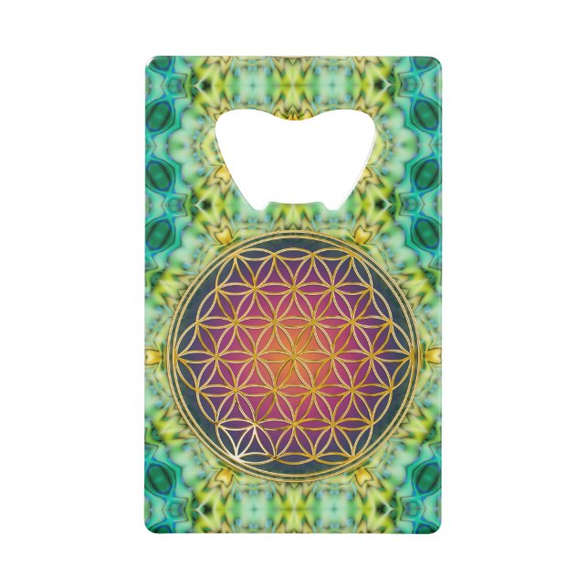 Flower Of Life - gold - fractal 2 Credit Card Bottle Opener (Front)