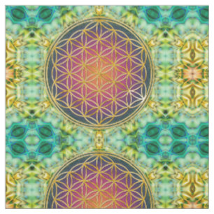 Flower Of Life - gold - fractal 2 Fabric