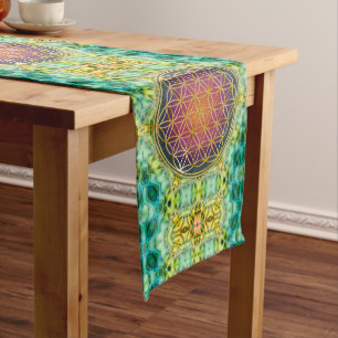 Flower Of Life - gold - fractal 2 Long Table Runner