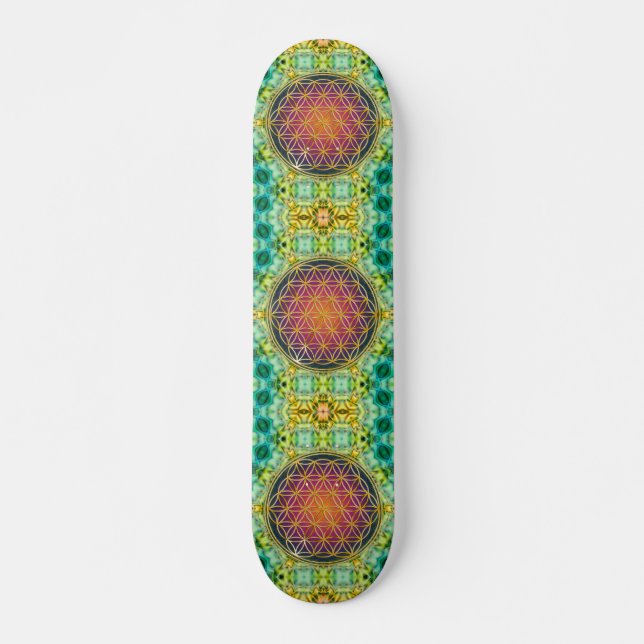 Flower Of Life - gold - fractal 2 Skateboard (Front)