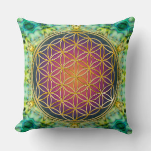 Flower Of Life - gold - fractal 2 Throw Pillow