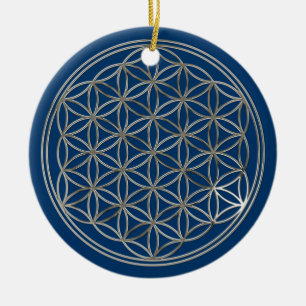 FLOWER OF LIFE - gold + silver / blue + red Ceramic Ornament