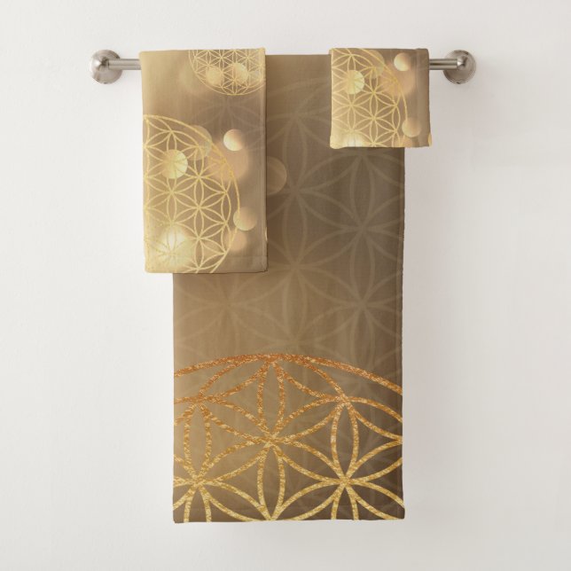 Flower of life gold sparkle bath towel set (Insitu)