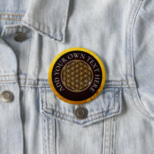 FLOWER OF LIFE - golden coloured 3 Inch Round Button