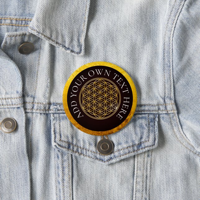 FLOWER OF LIFE - golden coloured 3 Inch Round Button (In Situ)