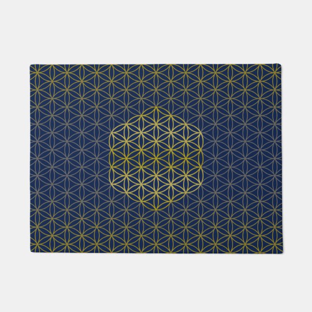 Flower of Life - grid pattern gold silver Doormat (Front)