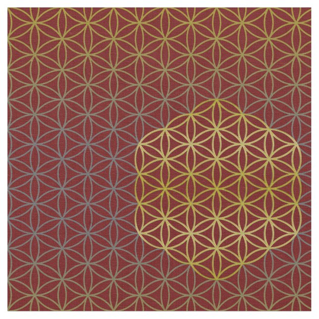 Flower of Life - grid pattern gold silver Fabric (Close Up)