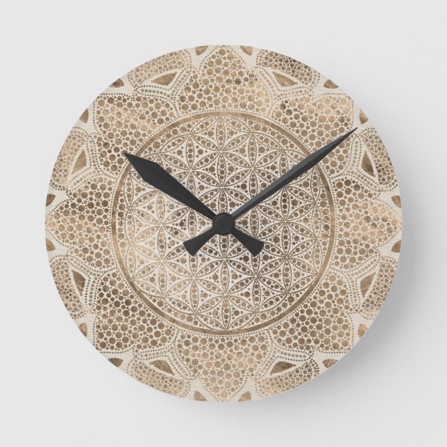 Flower of Life in Lotus Dot Art pastel golds Round Clock (Front)