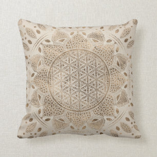 Flower of Life in Lotus Dot Art pastel golds Throw Pillow