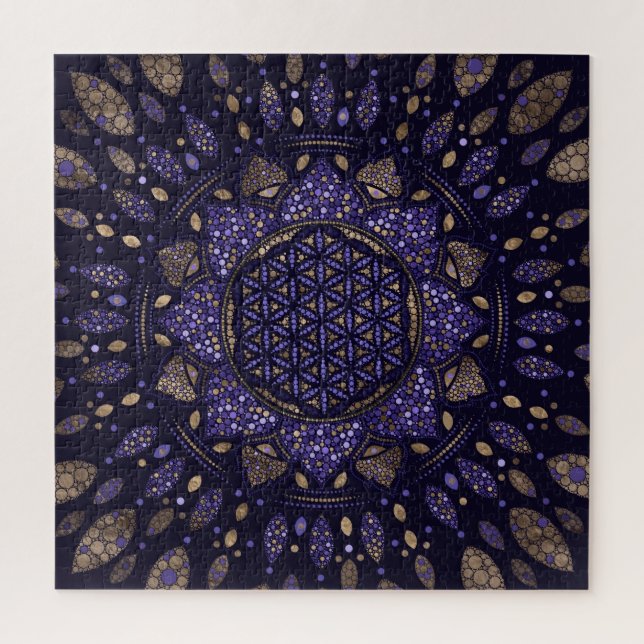 Flower of Life in Lotus Dot Art purples and gold Jigsaw Puzzle (Vertical)