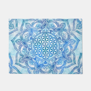 Flower of Life in Lotus - Gentle Sky Blue Doormat