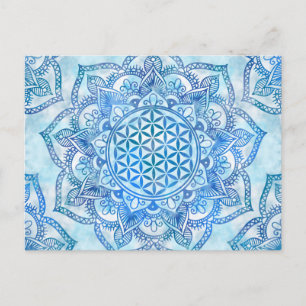 Flower of Life in Lotus - Gentle Sky Blue Postcard