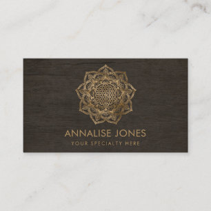 Flower of Life in Lotus - golden on wood Business Card