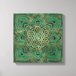 Flower of Life in Lotus - Malachite and gold Canvas Print