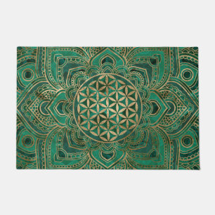 Flower of Life in Lotus - Malachite and gold Doormat