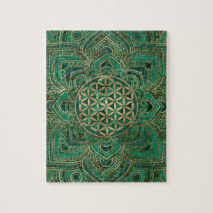 Flower of Life in Lotus - Malachite and gold Jigsaw Puzzle