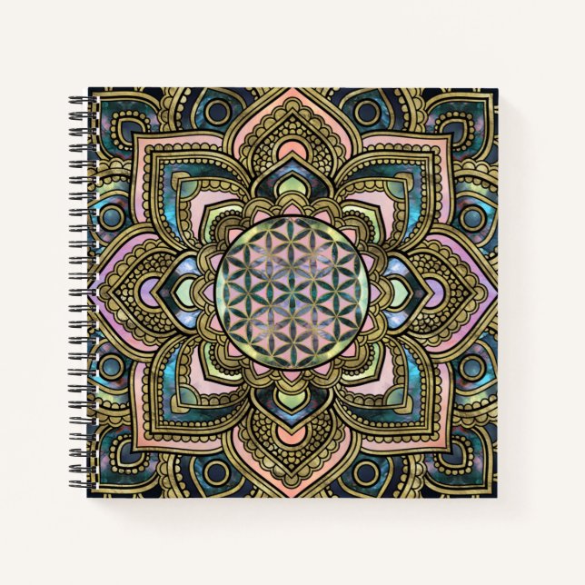 Flower of Life in Lotus - Marble and Gold Notebook (Front)
