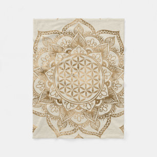 Flower of Life in Lotus - pastel golds and canvas Fleece Blanket