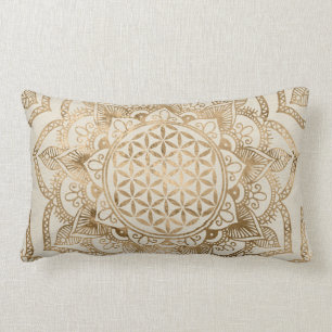 Flower of Life in Lotus - pastel golds and canvas Lumbar Pillow