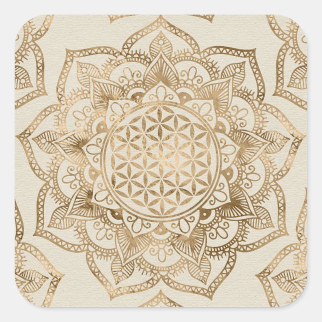 Flower of Life in Lotus - pastel golds and canvas Square Sticker (Front)
