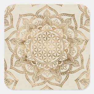 Flower of Life in Lotus - pastel golds and canvas Square Sticker
