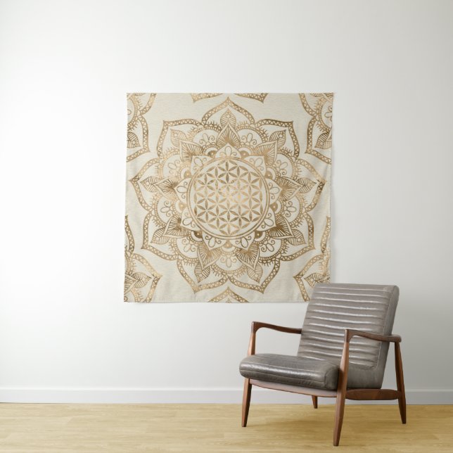 Flower of Life in Lotus - pastel golds and canvas Tapestry (In Situ)