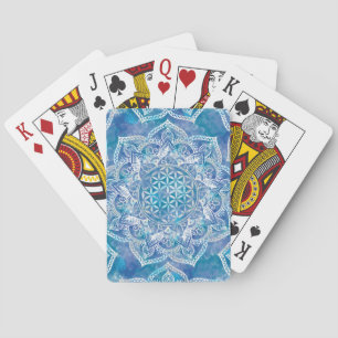 Flower of Life in Lotus - Watercolor Blue Playing Cards