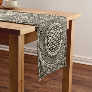Flower of life in mandala on canvas short table runner