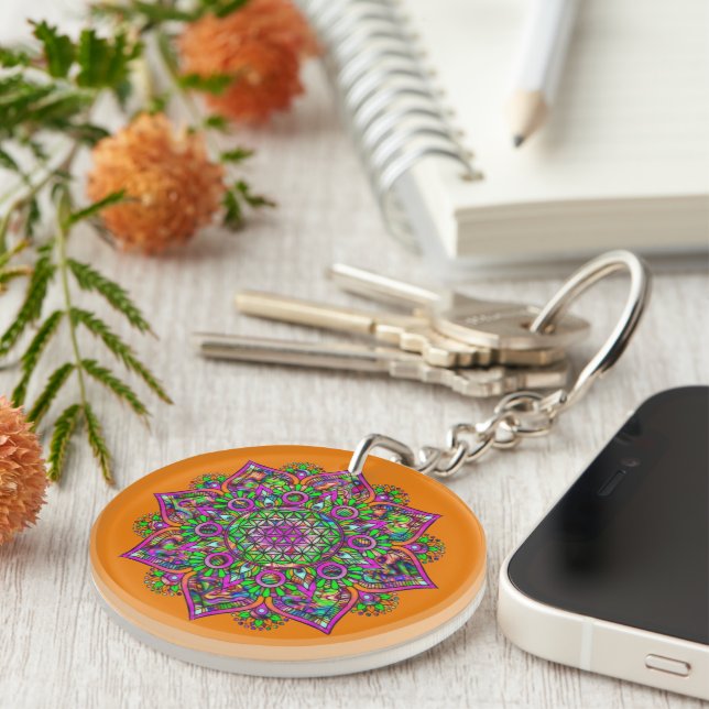 Flower Of Life - Indian Mandala 1 Keychain (Front Right)