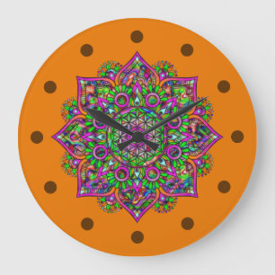 Flower Of Life - Indian Mandala 1 Large Clock