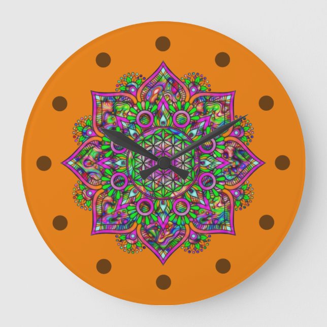 Flower Of Life - Indian Mandala 1 Large Clock (Front)