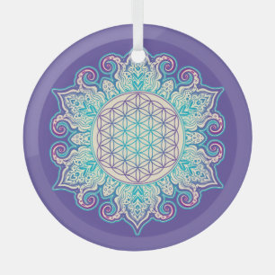 Flower Of Life - Indian Mandala 2 Glass Ornament