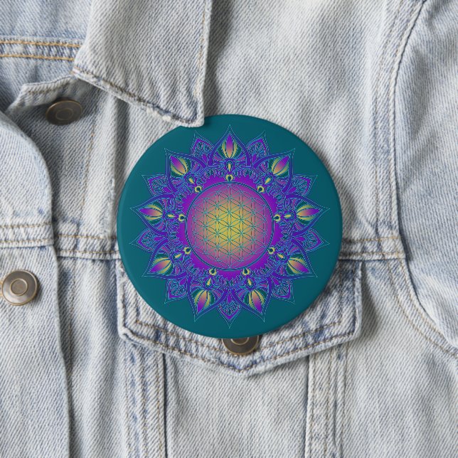Flower Of Life - Indian Mandala 3 4 Inch Round Button (In Situ)