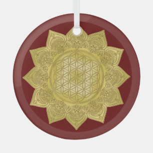 Flower Of Life - Indian Mandala 4 Glass Ornament