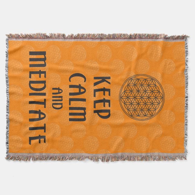 Flower of Life - KEEP CALM and MEDITATE Throw Blanket (Front)