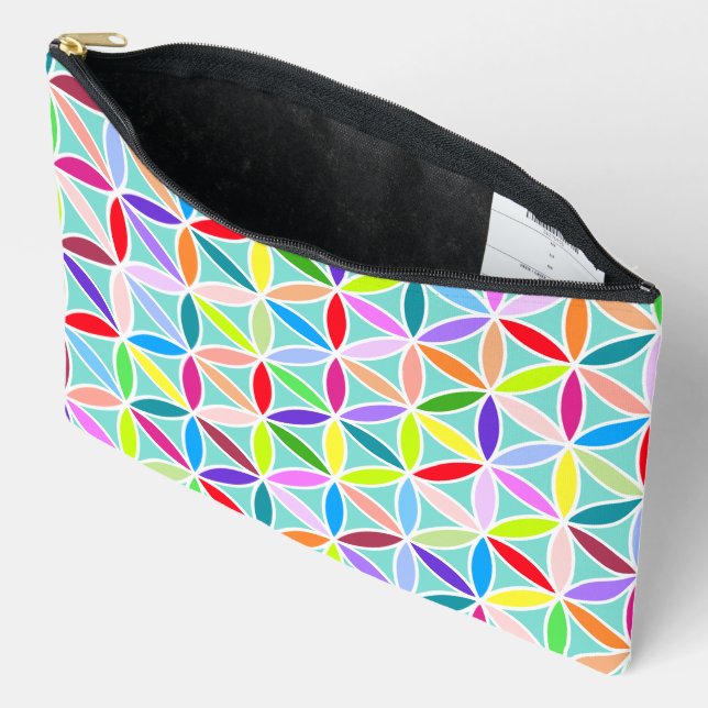 Flower of Life Large Pattern – Multicoloured Accessory Pouch (Open)