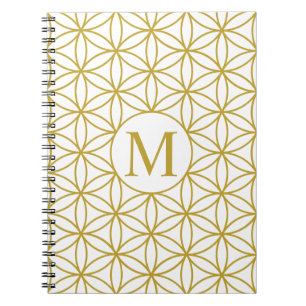 Flower of Life Lg Ptn (Personalised) Gold on White Notebook