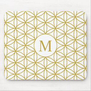 Flower of Life Lg Ptn (Personalized) Gold on White Mouse Pad