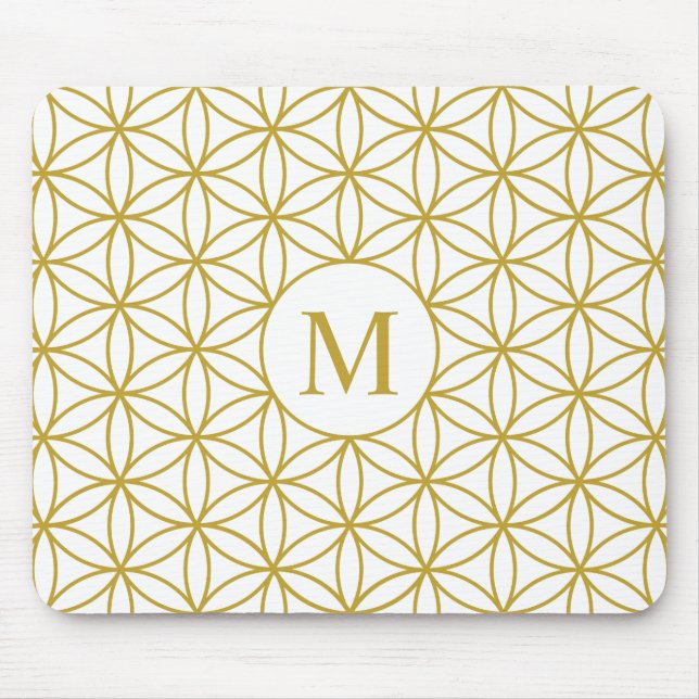 Flower of Life Lg Ptn (Personalized) Gold on White Mouse Pad (Front)