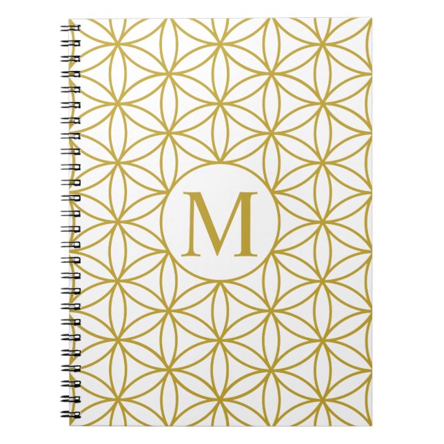 Flower of Life Lg Ptn (Personalized) Gold on White Notebook (Front)