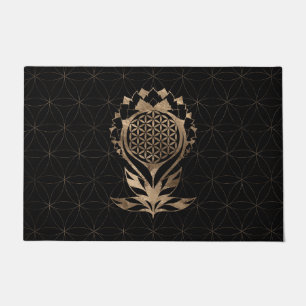 Flower of Life Lotus - Black and Gold Doormat