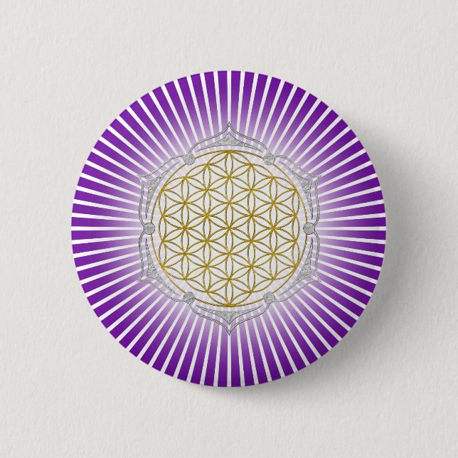 Flower Of Life - Lotus gold silver 2 Inch Round Button (Front)