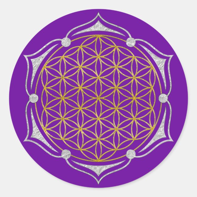 Flower Of Life - Lotus gold silver Classic Round Sticker (Front)