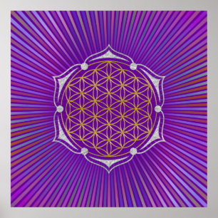 Flower Of Life - Lotus gold silver Poster