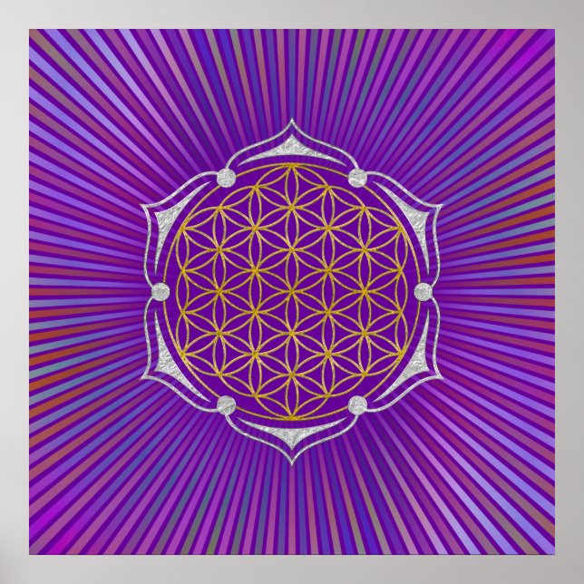 Flower Of Life - Lotus gold silver Poster (Front)